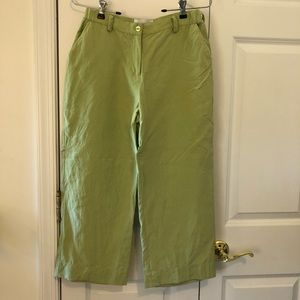 Bloomingdale’s High Waist Linen Silk Crop Pants Green 4P